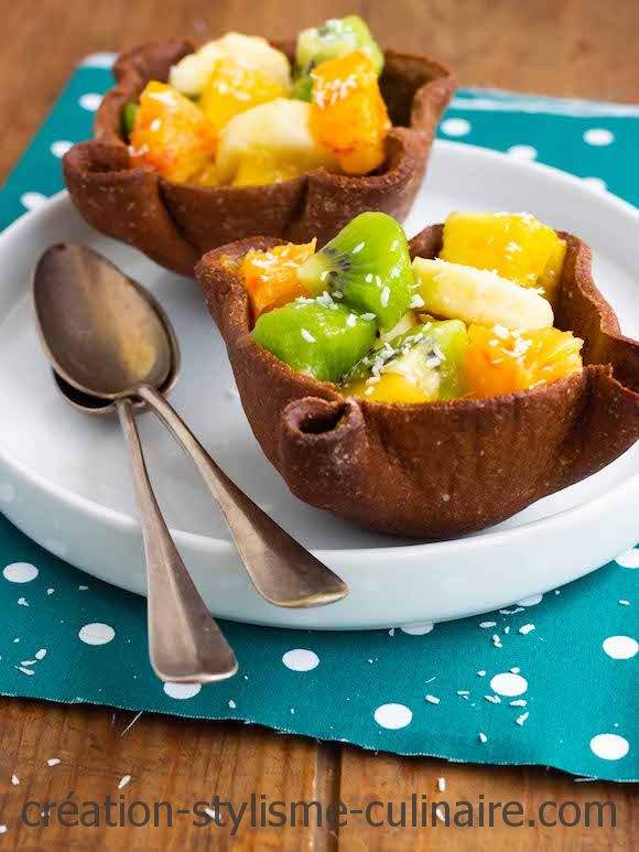 coques biscuits chocolat salade de fruits